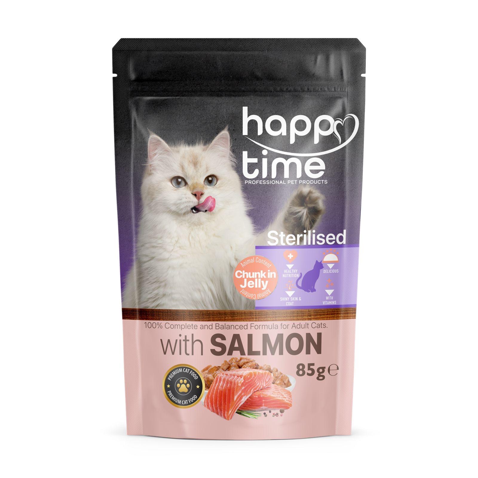 HAPPY TİME POUCH YETİŞKİN KISIR KEDİ SOMONLU JÖLELİ 85 GR*24